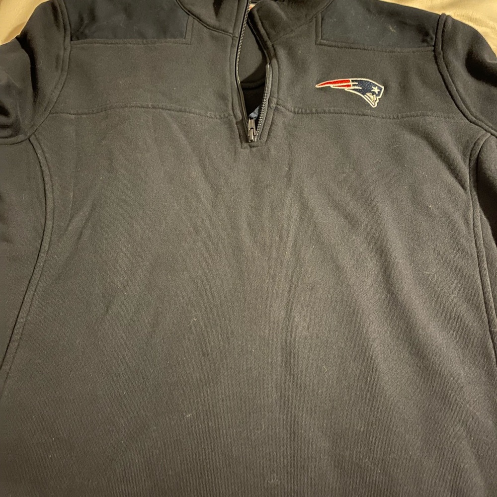 Women's Patriots Vineyard Vines Navy Logo Shep Shirt Quarter-Zip Jacket